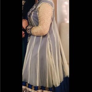 Designer’s Blue and Cream Embroidered Dress Large size
